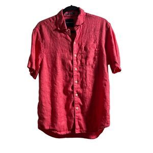 Tommy Bahama Hot Pink 100% Linen Mens S Short Sleeve Button Collared Top Spring